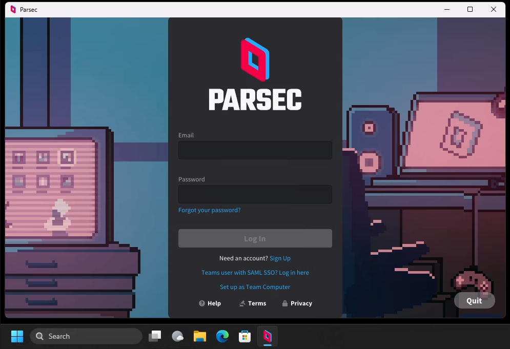 Log in to Parsec while connected to the Virtual Server via RDP